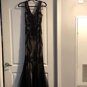 Embroidered Tulle Gown with Flared Hem